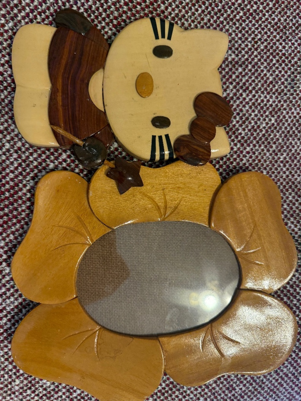 Vintage hand made wooden hello kitty picture frame